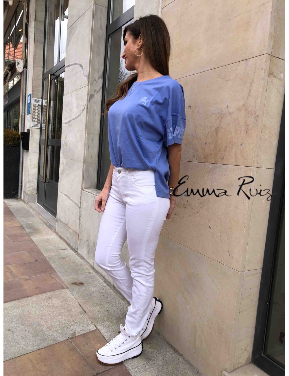 Pantalones Jeans Italiano Adele - 59- Skinny White and Blue para mujer